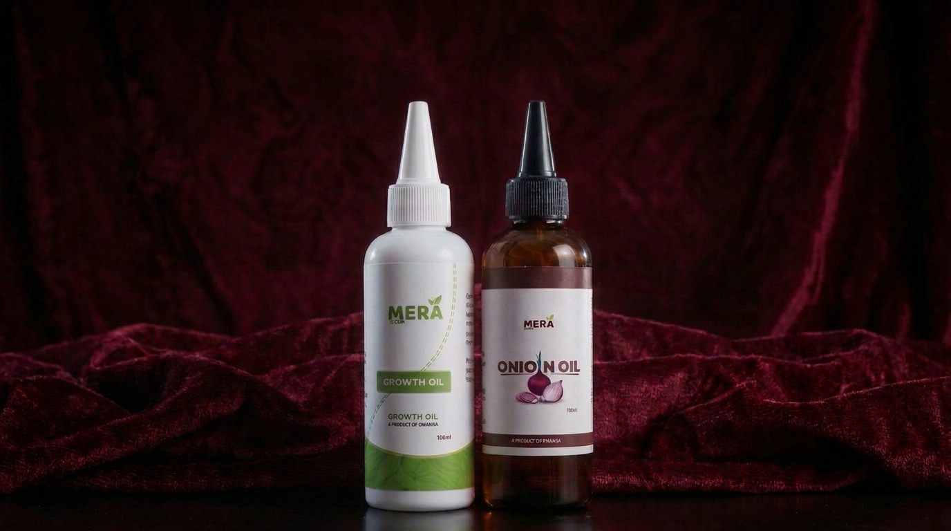 NappyHood product shelf with oils and hair care products